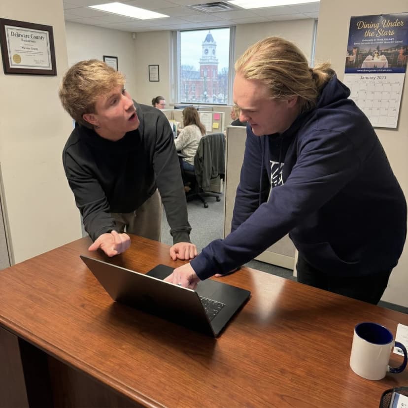 Dan and Levi in the office